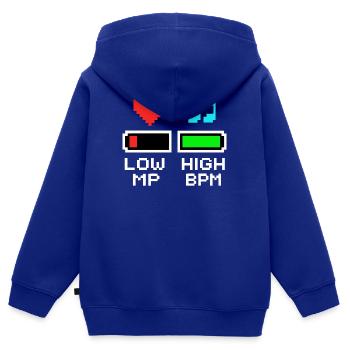 LOW MP HIGH BPM Pixel Art Gaming Musique - Sweat Premium à capuche zippé enfant bio - bleu roi - Dos - AI Model Kid Male (0cm)