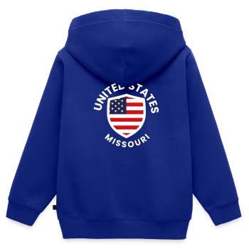 Drapeau du Missouri Shield USA - Sweat Premium à capuche zippé enfant bio - bleu roi - Dos - AI Model Kid Male (0cm)