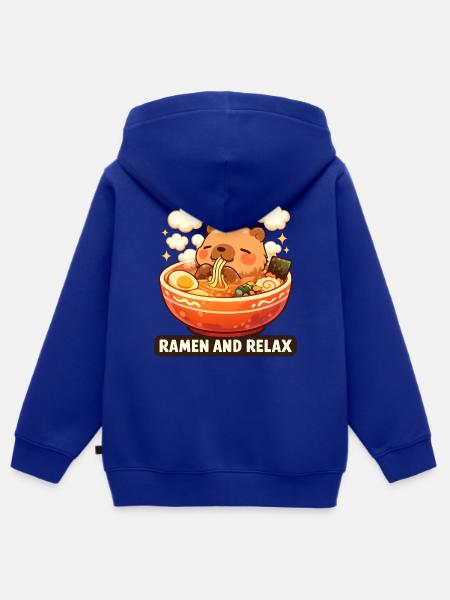 Capybara Ramen and Relax - Kinder Premium Organic Zip Hoodie - Royalblau