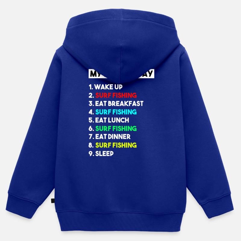 Ma routine parfaite de pêche en mer pour la pêche en mer - Sweat Premium à capuche zippé enfant bio - bleu roi