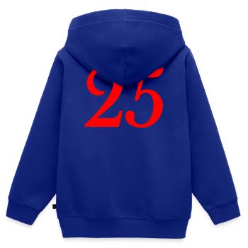 25. 25 JAHRE. 25. JUBILÄUM. 25 JAHRESJUBILÄUM. - Kinder Premium Organic Zip Hoodie - Royalblau - Hinten - AI Model Kid Male (0cm)
