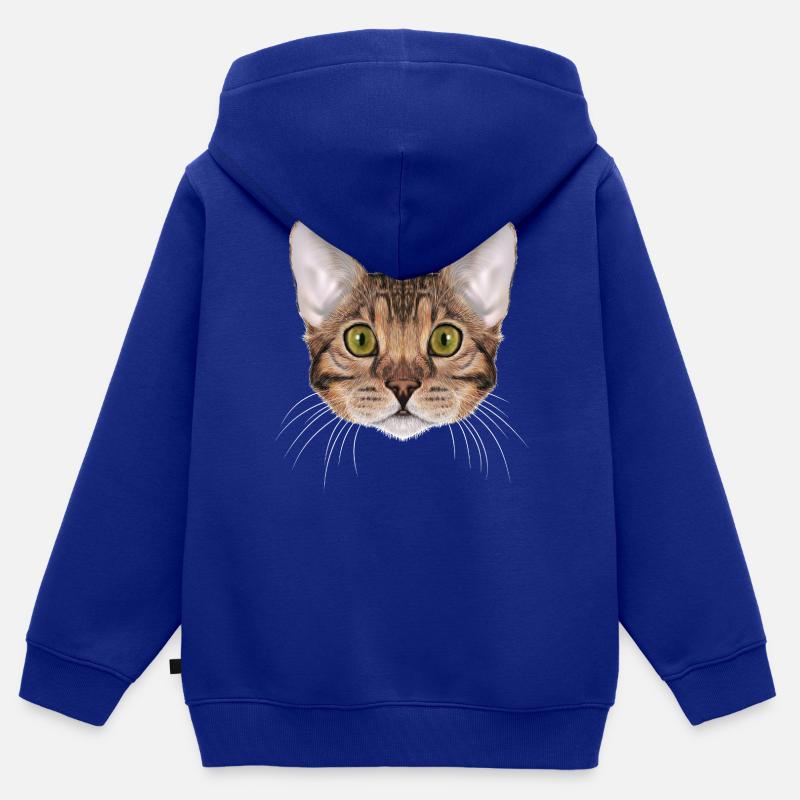 Chat du Bengale - Sweat Premium à capuche zippé enfant bio - bleu roi
