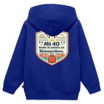 Mit 40 beginnt die Garantie auf Rückenprobleme - Kinder Premium Organic Zip Hoodie - Royalblau - Hinten - AI Model Kid Male (0cm)