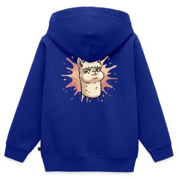 Éclaboussure de lama confiante - Sweat Premium à capuche zippé enfant bio - bleu roi - Dos - AI Model Kid Male (0cm)