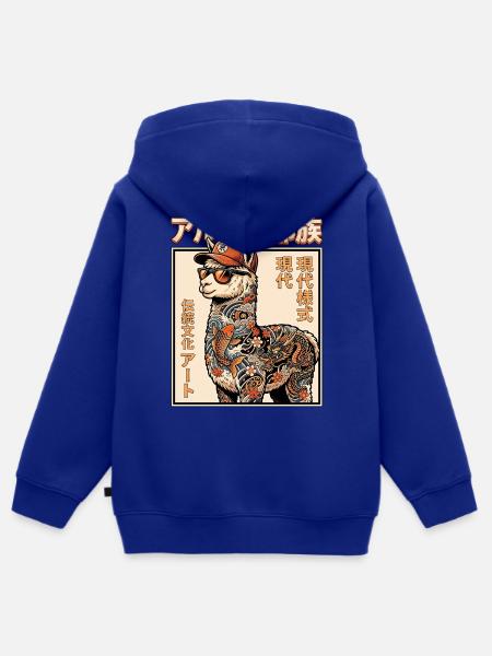 Alpaka Japanische Tattoos - Kinder Premium Organic Zip Hoodie - Royalblau