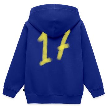 Police baptismale jaune pour le 17e anniversaire - Sweat Premium à capuche zippé enfant bio - bleu roi - Dos - AI Model Kid Male (0cm)