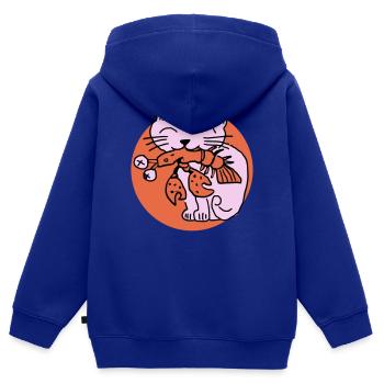 Katze frisst Krebs auf - Kinder Premium Organic Zip Hoodie - Royalblau - Hinten - AI Model Kid Male (0cm)
