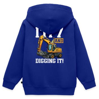 7 Jahre Alt Und Gräbt Bagger-geburtstagsdesign - Kinder Premium Organic Zip Hoodie - Royalblau - Hinten - AI Model Kid Male (0cm)
