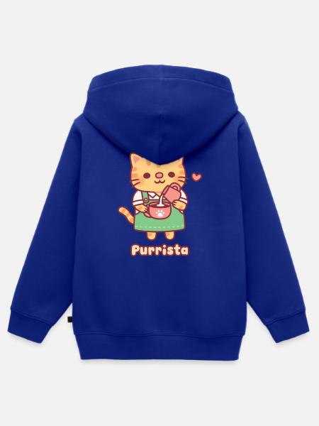 Süße Ginger Katze Barista Purrista - Kinder Premium Organic Zip Hoodie - Royalblau