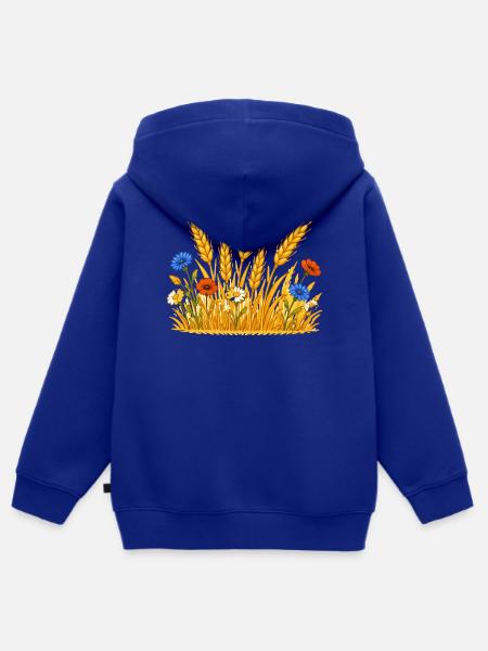 Goldenes Weizenfeld mit Wildblumen - Kinder Premium Organic Zip Hoodie - Royalblau