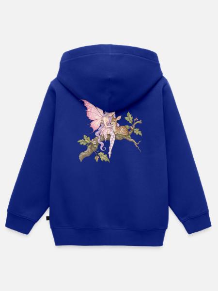 Waldfee und Rehkitz auf Ast - Kinder Premium Organic Zip Hoodie - Royalblau