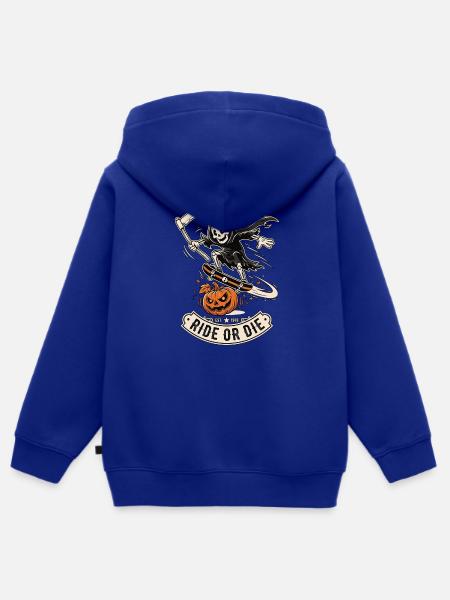 Skelett Skateboard Halloween - Kinder Premium Organic Zip Hoodie - Royalblau