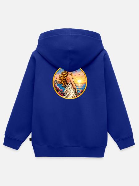 Sonnenuntergangsgöttin mit Rosen - Kinder Premium Organic Zip Hoodie - Royalblau