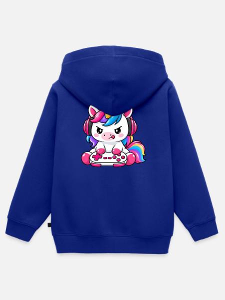 Cute_gaming_unicorn - Kinder Premium Organic Zip Hoodie - Royalblau