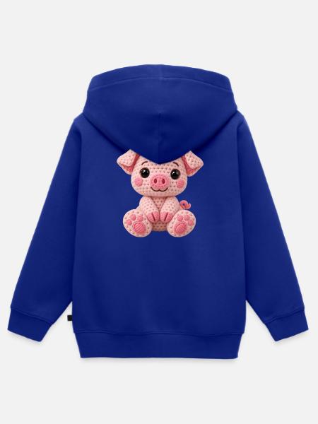 Häkelkuschel Schwein Rosa - Kinder Premium Organic Zip Hoodie - Royalblau