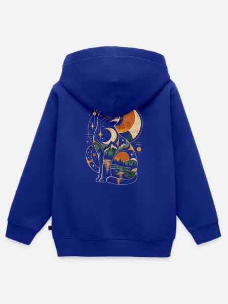 Mondkatze im Sternenwald - Kinder Premium Organic Zip Hoodie - Royalblau