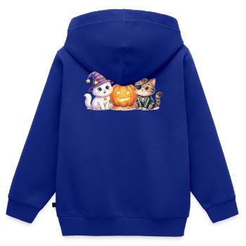 Süße Halloween Katzen mit Kürbis – Smilla & Fiete - Kinder Premium Organic Zip Hoodie - Royalblau - Hinten - AI Model Kid Male (0cm)