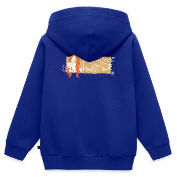 Gustav Klimt, logo de la poitrine : Nuda Veritas 1898 - Sweat Premium à capuche zippé enfant bio - bleu roi - Dos - AI Model Kid Male (0cm)