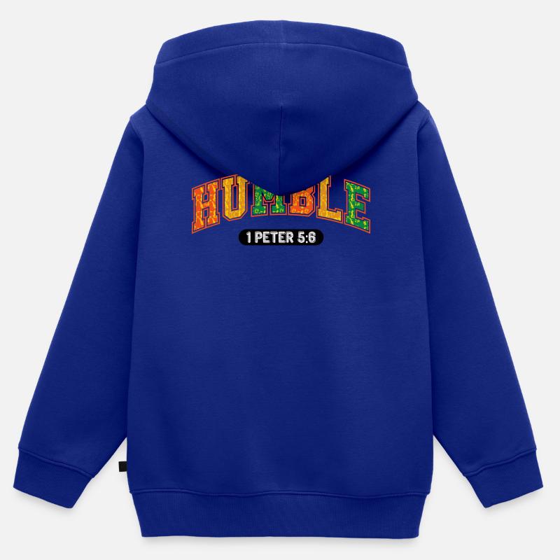 Le message d’humilité 1Pierre 5:6 - Sweat Premium à capuche zippé enfant bio - bleu roi