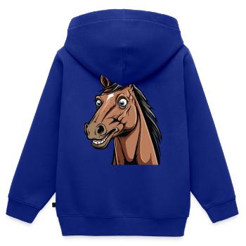 Karikatur Pferdegesicht mit Lächeln - Kinder Premium Organic Zip Hoodie - Royalblau - Hinten - AI Model Kid Male (0cm)