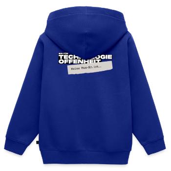 Bin für Technologieoffenheit – Meine Fax-Nr. ist… - Kinder Premium Organic Zip Hoodie - Royalblau - Hinten - AI Model Kid Male (0cm)