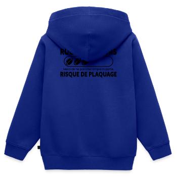 Rugby, Humour Sport, Idée Cadeau Sportif Original - Sweat Premium à capuche zippé enfant bio - bleu roi - Dos - AI Model Kid Male (0cm)