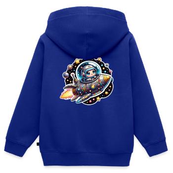 Petit astronaute heureux dans un vaisseau spatial - Sweat Premium à capuche zippé enfant bio - bleu roi - Dos - AI Model Kid Male (0cm)