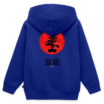 Bonsai japonais Kanji Soleil Levant Vintage - Sweat Premium à capuche zippé enfant bio - bleu roi - Dos - AI Model Kid Male (0cm)