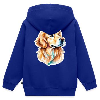 Aquarelles Golden Retriever - Sweat Premium à capuche zippé enfant bio - bleu roi - Dos - AI Model Kid Male (0cm)