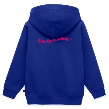 MAÎTRESSE. MAITRE. MERCI. MERCI MAÎTRESSE - Sweat Premium à capuche zippé enfant bio - bleu roi - Dos - AI Model Kid Male (0cm)