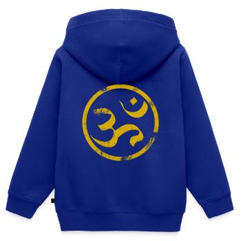 Om sanskrit - Sweat Premium à capuche zippé enfant bio - bleu roi - Dos - AI Model Kid Male (0cm)