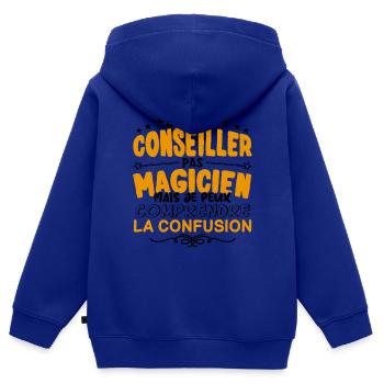 Conseiller pas Magicien | le Meilleur Conseiller - Sweat Premium à capuche zippé enfant bio - bleu roi - Dos - AI Model Kid Male (0cm)