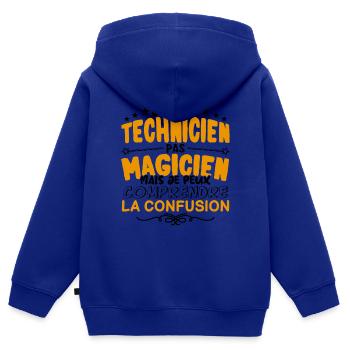 Technicien pas Magicien | le Meilleur Technicien - Sweat Premium à capuche zippé enfant bio - bleu roi - Dos - AI Model Kid Male (0cm)