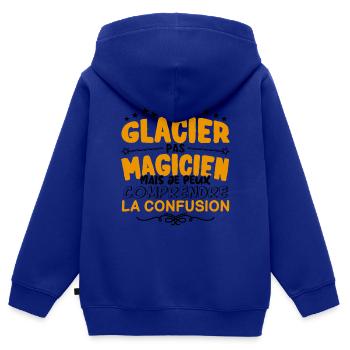 Glacier pas Magicien | le Meilleur Glacier cadeau - Sweat Premium à capuche zippé enfant bio - bleu roi - Dos - AI Model Kid Male (0cm)