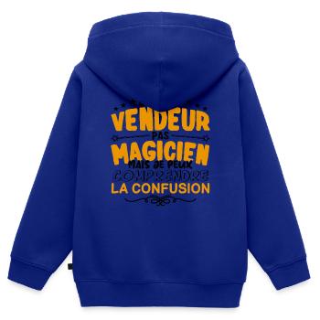 Vendeur pas Magicien | le Meilleur Vendeur cadeau - Sweat Premium à capuche zippé enfant bio - bleu roi - Dos - AI Model Kid Male (0cm)