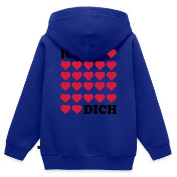 Je t’aime - Sweat Premium à capuche zippé enfant bio - bleu roi - Dos - AI Model Kid Male (0cm)