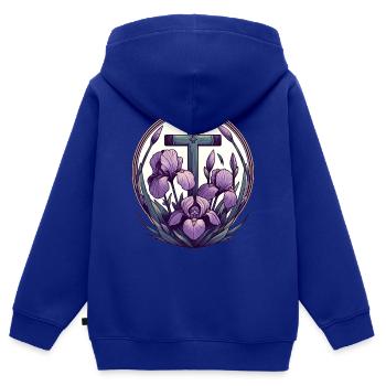 Christliches Kreuz Lila Iris - Kinder Premium Organic Zip Hoodie - Royalblau - Hinten - AI Model Kid Male (0cm)