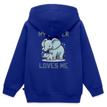 Ma sœur m’aime - Dictons de bébé - Meine Schweste - Sweat Premium à capuche zippé enfant bio - bleu roi - Dos - AI Model Kid Male (0cm)