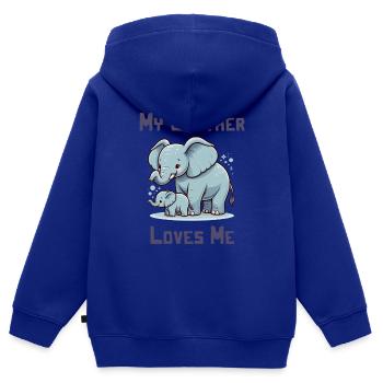 Mon frère m’aime - Dictons de bébé - Mein Bruder l - Sweat Premium à capuche zippé enfant bio - bleu roi - Dos - AI Model Kid Male (0cm)