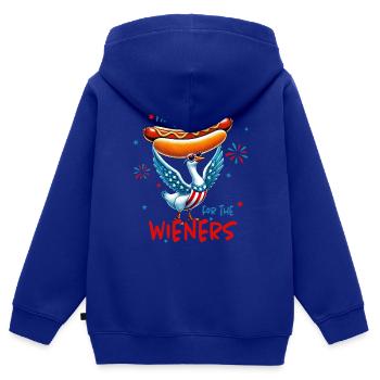 Je ne suis là que pour les saucisses - Sweat Premium à capuche zippé enfant bio - bleu roi - Dos - AI Model Kid Male (0cm)
