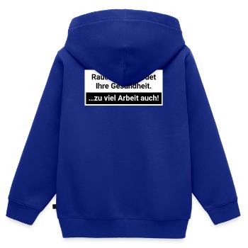 Zu viel Arbeit gefährdet die Gesundheit Burnout  - Kinder Premium Organic Zip Hoodie - Royalblau - Hinten - AI Model Kid Male (0cm)