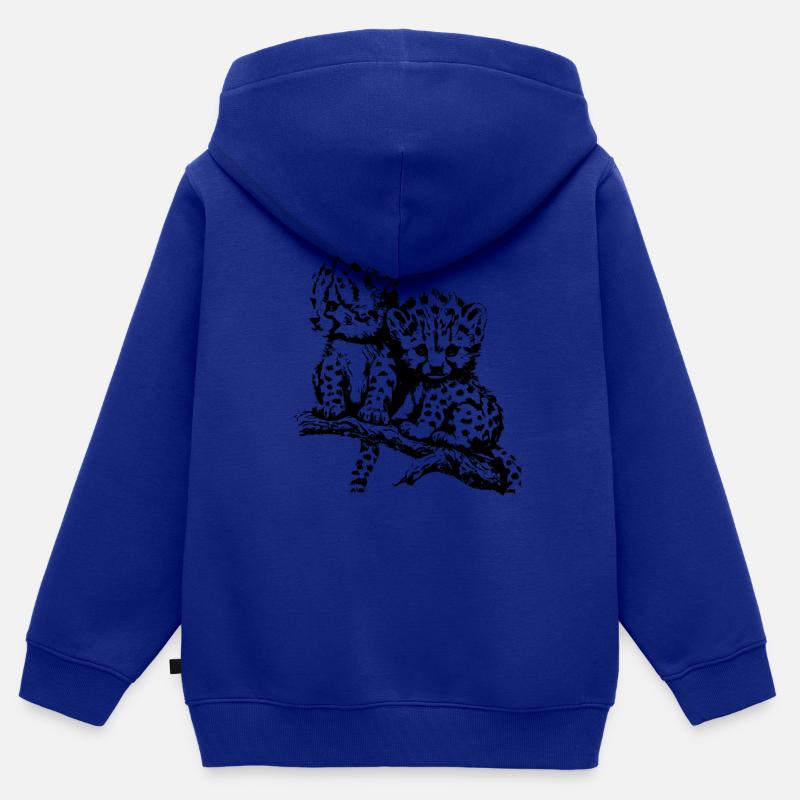 Guépard - Sweat Premium à capuche zippé enfant bio - bleu roi
