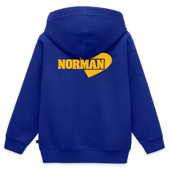 Or Normand - Sweat Premium à capuche zippé enfant bio - bleu roi - Dos - AI Model Kid Male (0cm)