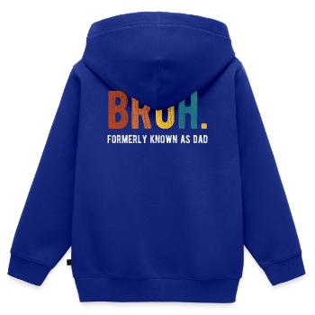 Bruh Anciennement Connu sous le nom de Papa Humour rétro - Sweat Premium à capuche zippé enfant bio - bleu roi - Dos - AI Model Kid Male (0cm)