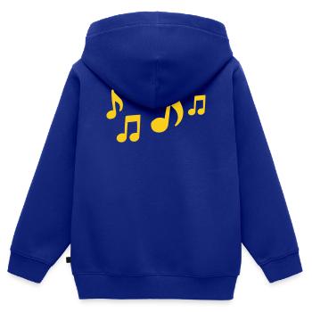 Contraste des notes jaunes - Sweat Premium à capuche zippé enfant bio - bleu roi - Dos - AI Model Kid Male (0cm)