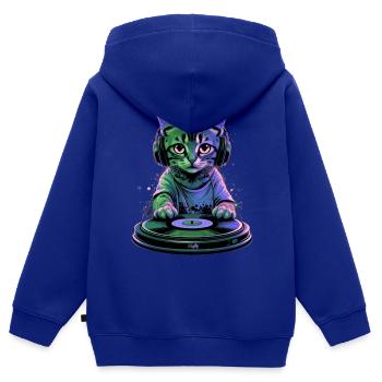 Minou DJ 🎧 - Sweat Premium à capuche zippé enfant bio - bleu roi - Dos - AI Model Kid Male (0cm)