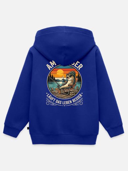 Fisch beim Angeln - Kinder Premium Organic Zip Hoodie - Royalblau