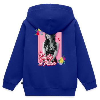 Emily In Paris Emily Schwarz Weiß Bild Mit Blumen - Kinder Premium Organic Zip Hoodie - Royalblau - Hinten - AI Model Kid Male (0cm)
