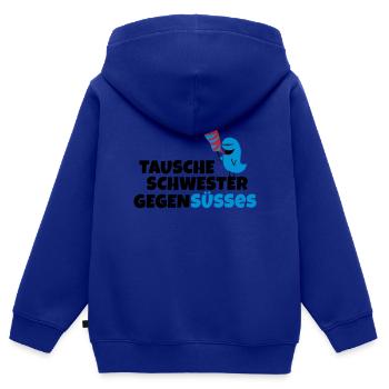 Tausche Schwester gegen Süßes - Kinder Premium Organic Zip Hoodie - Royalblau - Hinten - AI Model Kid Male (0cm)