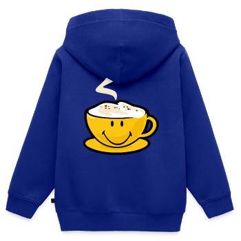 Smiley Capuccino - Sweat Premium à capuche zippé enfant bio - bleu roi - Dos - AI Model Kid Male (0cm)